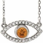 Sterling Silver Natural Citrine & Natural White Sapphire Evil Eye 18' Necklace
