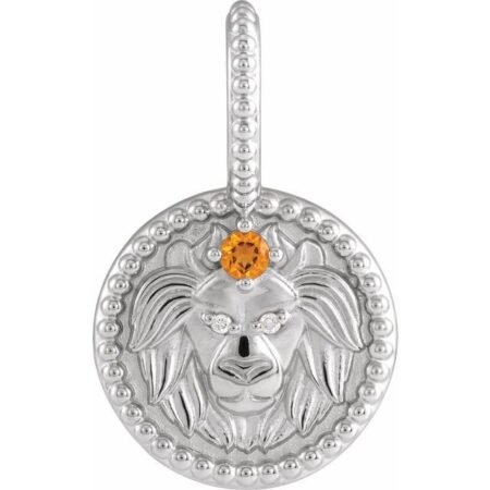 Platinum Natural Citrine & .005 Ctw Natural Diamond Leo Charm/pendant