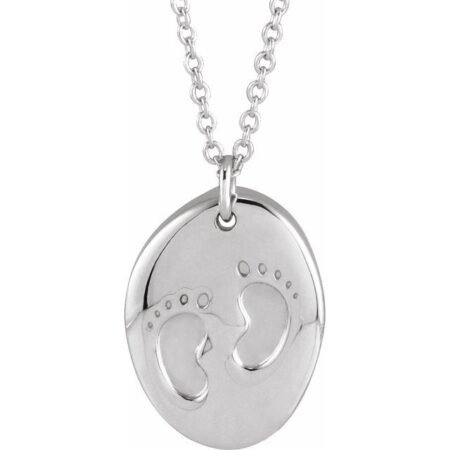 14k White Engravable Tiny Footprint 18' Necklace