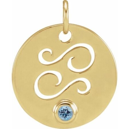 14k Yellow Natural Aquamarine Cancer Zodiac Pendant