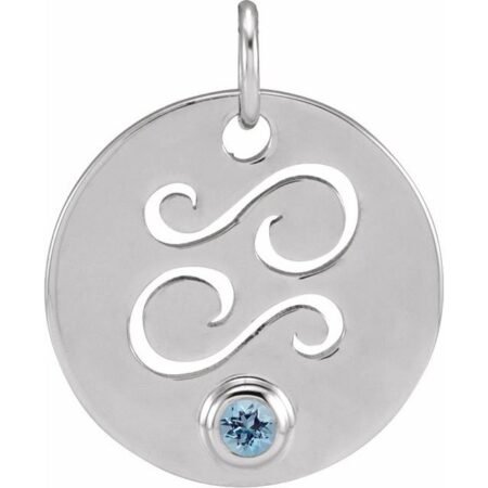 Platinum Natural Aquamarine Cancer Zodiac Pendant