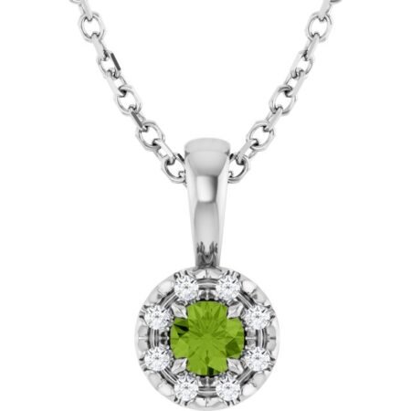 Sterling Silver 3 Mm Natural Peridot & .03 Ctw Natural Diamond 16-18' Necklace