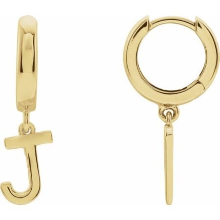 18k Yellow Initial J Hinged Huggie Earring