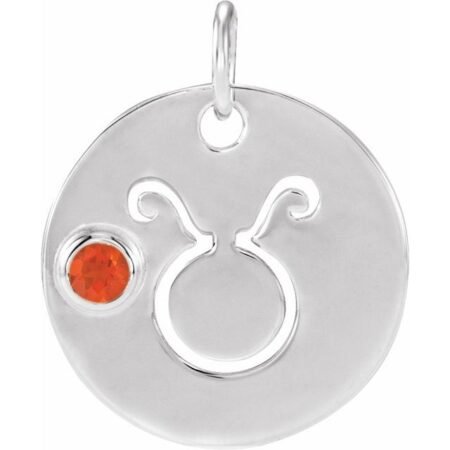 Sterling Silver Natural Mexican Fire Opal Taurus Zodiac Pendant