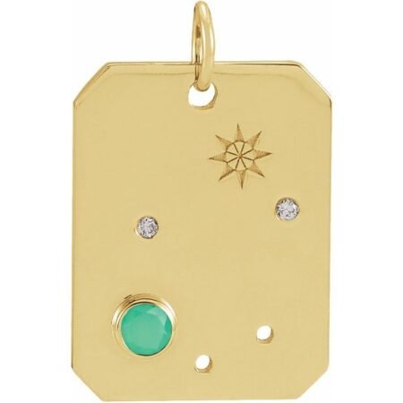 14k Yellow Natural Green Chrysoprase & .01 Ctw Natural Diamond Libra Constellation Pendant