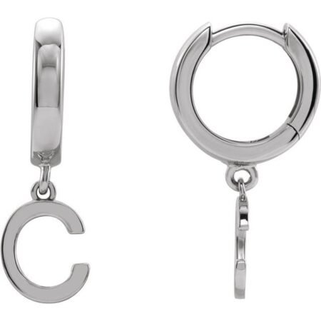 14k White Initial C Hinged Huggie Earring