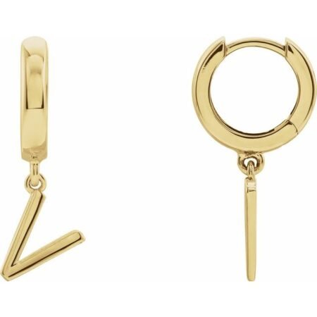 14k Yellow Initial V Hinged Huggie Earring