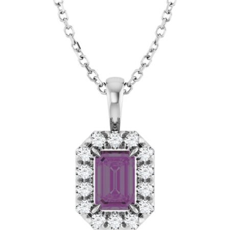 Sterling Silver 6x4 Mm Lab-grown Alexandrite & 1/5 Ctw Natural Diamond 16-18' Necklace