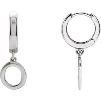 18k White Initial O Hinged Huggie Earring
