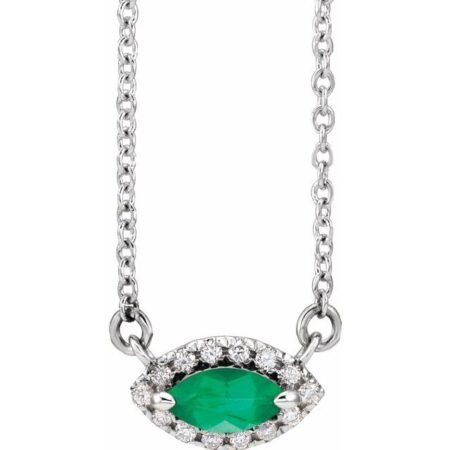 Sterling Silver Lab-grown Emerald & .05 Ctw Natural Diamond Halo-style 16' Necklace