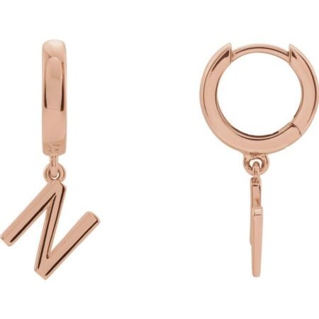14k Rose Initial N Hinged Huggie Earring