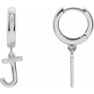18k White Initial J Hinged Huggie Earring