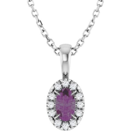 Platinum 5x3 Mm Lab-grown Alexandrite & .05 Ctw Natural Diamond 16-18' Necklace