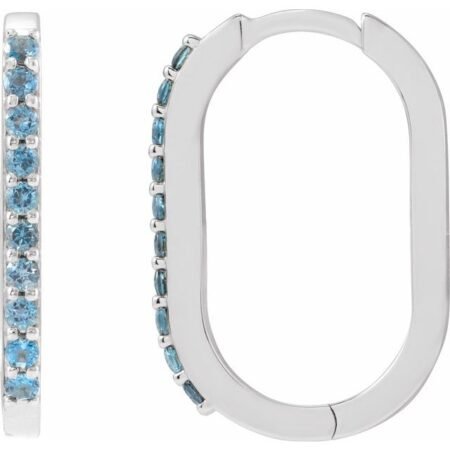 14k White Natural London Blue Topaz 20 Mm Hoop Earrings