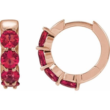 14k Rose Lab-grown Ruby 14.3 Mm Hoop Earrings