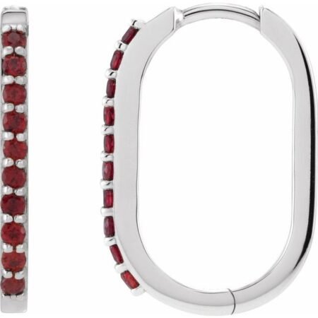 Sterling Silver Natural Mozambique Garnet 20 Mm Hoop Earrings