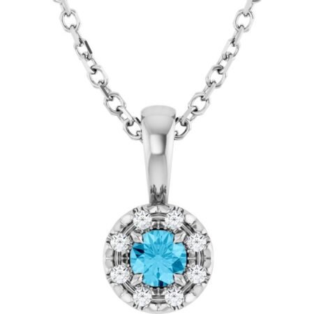 Sterling Silver 3 Mm Natural Aquamarine & .03 Ctw Natural Diamond 16-18' Necklace