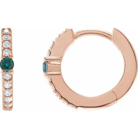 14k Rose Natural Alexandrite & 1/8 Ctw Natural Diamond 13.6 Mm Hoop Earring