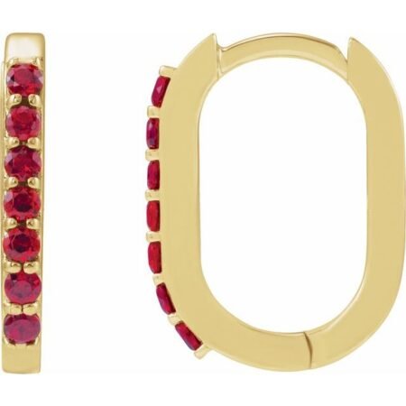 14k Yellow Lab-grown Ruby 14 Mm Hoop Earrings