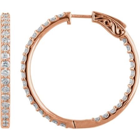 14k Rose 3 Ctw Lab-grown Diamond Inside-outside 34.5 Mm Hinged Hoop Earrings