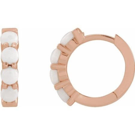 14k Rose Natural White Opal Cabochon Hinged 14.7 Mm  Hoop Earrings