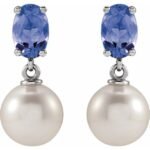 14k White Cultured White Akoya Pearl & Natural Tanzanite