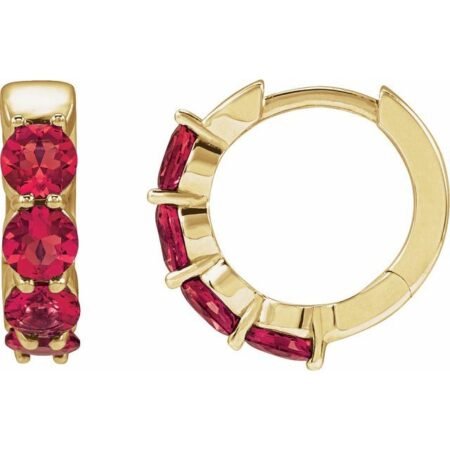 14k Yellow Lab-grown Ruby 14.3 Mm Hoop Earrings