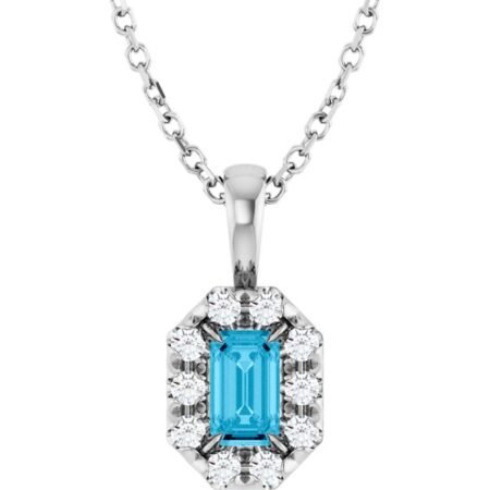 Platinum 5x3 Mm Natural Aquamarine & 1/8 Ctw Natural Diamond 16-18' Necklace
