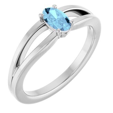 Sterling Silver Imitation Aquamarine Solitaire Youth Ring
