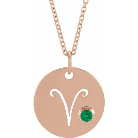14k Rose Natural Emerald Aries Zodiac 16-18' Necklace