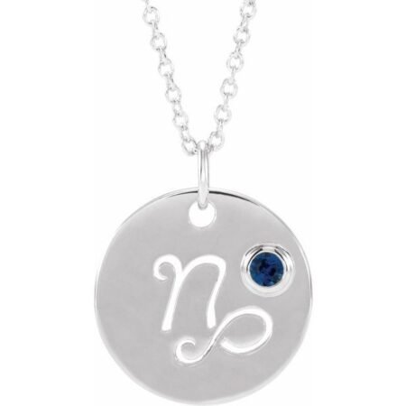 14k White Natural Blue Sapphire Capricorn Zodiac 16-18' Necklace