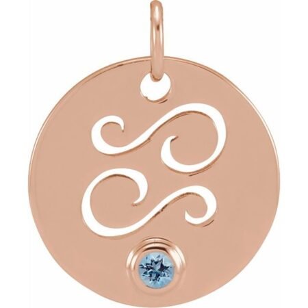 14k Rose Natural Aquamarine Cancer Zodiac Pendant