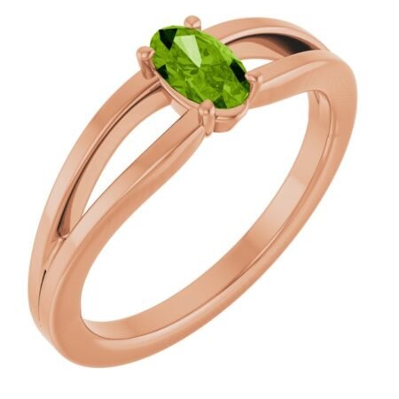 14k Rose Natural Peridot Youth Solitaire Ring