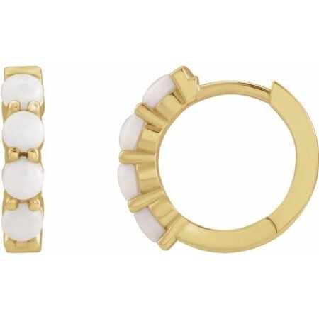 14k Yellow Natural White Opal Cabochon Hinged 14.7 Mm  Hoop Earrings
