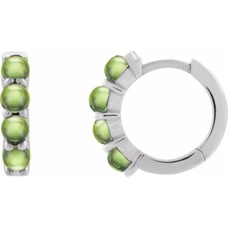 Sterling Silver Natural Peridot Cabochon Hinged 14.7 Mm  Hoop Earrings