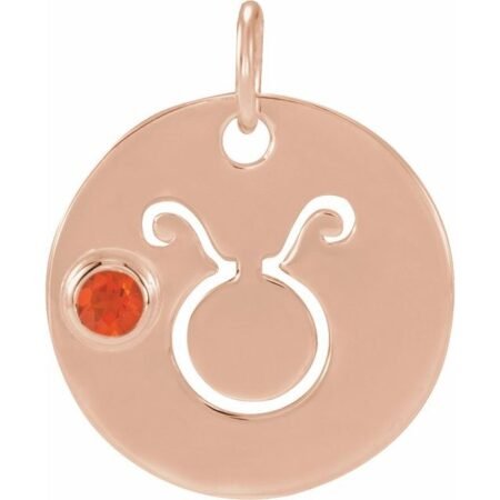 14k Rose Natural Mexican Fire Opal Taurus Zodiac Pendant