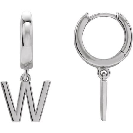 14k White Initial W Hinged Huggie Earring