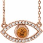 14k Rose Natural Citrine & Natural White Sapphire Evil Eye 18' Necklace
