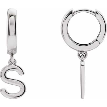 14k White Initial S Hinged Huggie Earring