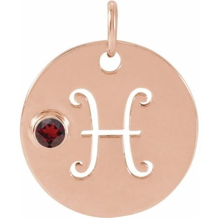 14k Rose Natural Mozambique Garnet Pisces Zodiac Pendant