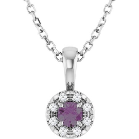 Platinum 3 Mm Lab-grown Alexandrite & .03 Ctw Natural Diamond 16-18' Necklace