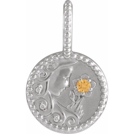 Platinum Natural Spessartite Garnet & .075 Ctw Natural Diamond Virgo Charm/pendant