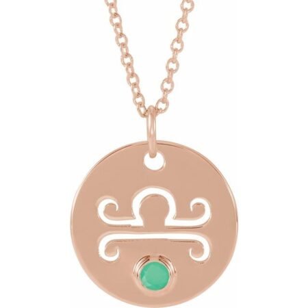 14k Rose Natural Green Chrysoprase Libra Zodiac 16-18' Necklace
