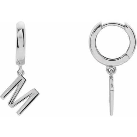 14k White Initial M Hinged Huggie Earring