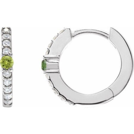 14k White Natural Peridot & 1/8 Ctw Natural Diamond 13.6 Mm Hoop Earring