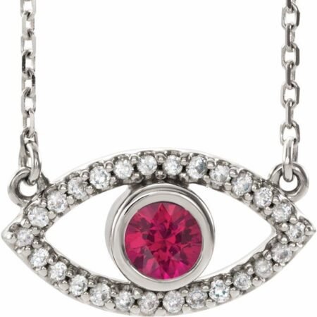 Sterling Silver Natural Ruby & Natural White Sapphire Evil Eye 18' Necklace