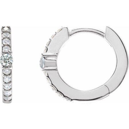 Sterling Silver Natural White Sapphire & 1/8 Ctw Natural Diamond 13.6 Mm Hoop Earring