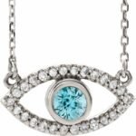 Sterling Silver Natural Zircon & Natural White Sapphire Evil Eye 18' Necklace