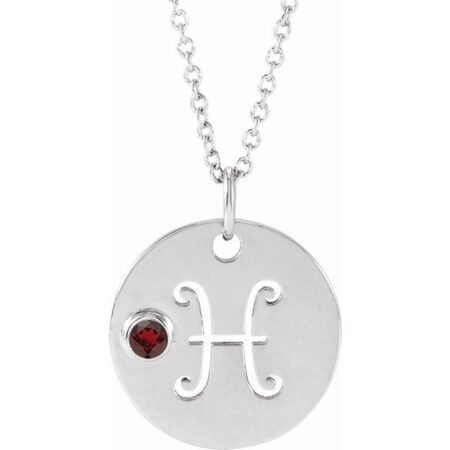 Sterling Silver Natural Mozambique Garnet Pisces Zodiac 16-18' Necklace