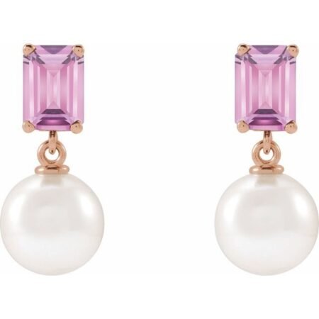 14k Rose Cultured Natural Pink Tourmaline & White Akoya Pearl
